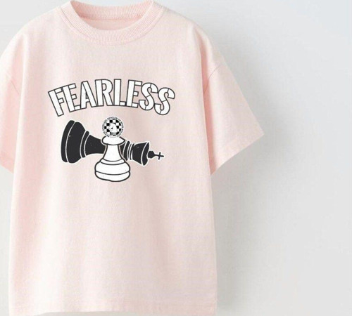 Fearless Yazılı Satranç Tasarım Baskılı Pembe Çocuk T-Shirt