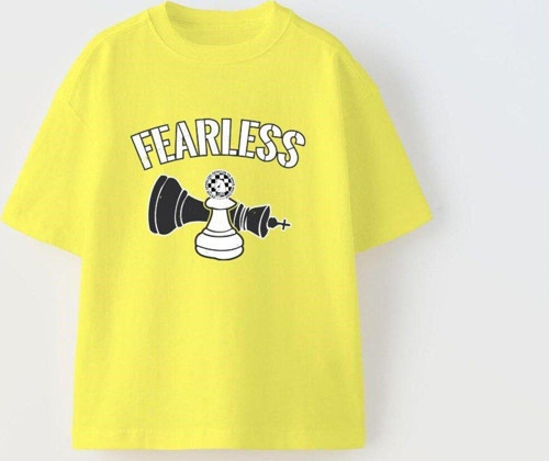 Fearless Yazılı Satranç Tasarım Baskılı Sarı Çocuk T-Shirt