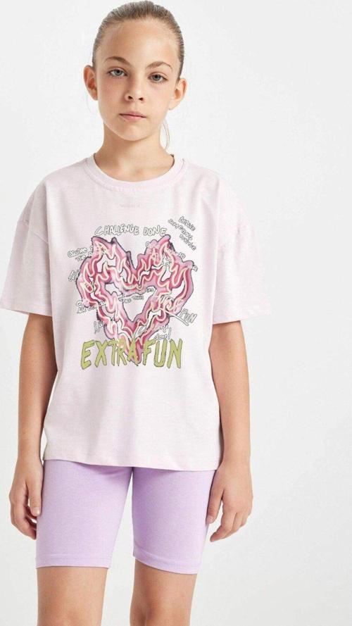 Extra Fun Yazılı Alevli Kalp Tasarım Baskılı Pembe Çocuk T-Shirt