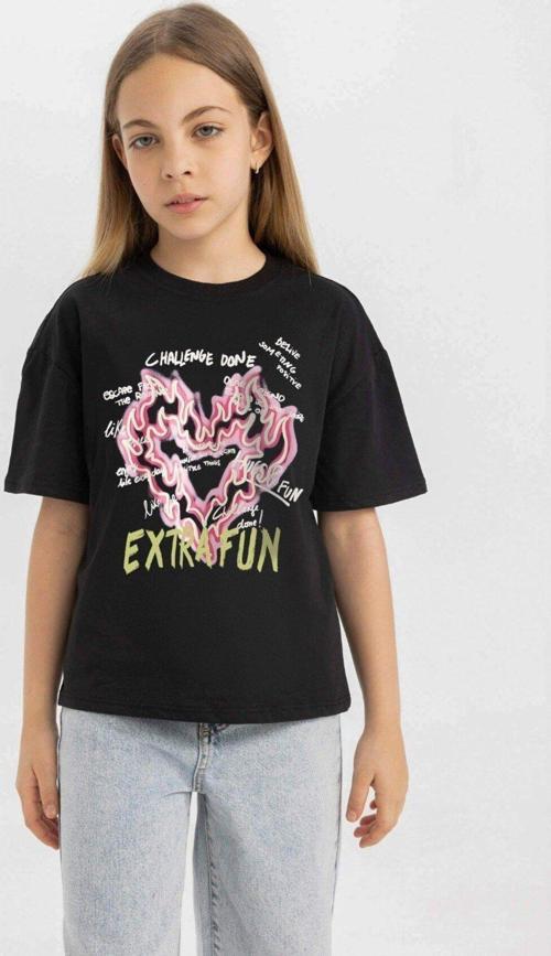 Extra Fun Yazılı Alevli Kalp Tasarım Baskılı Siyah Çocuk T-Shirt
