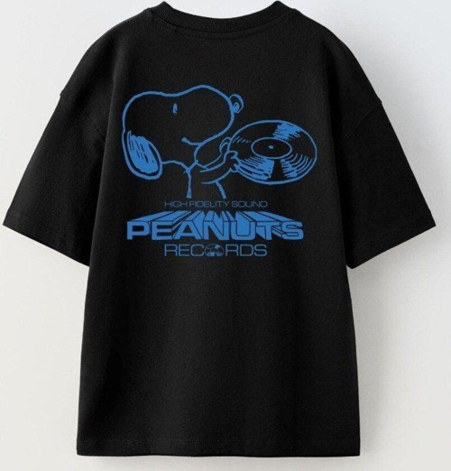 Peanuts Records Baskılı Siyah Kız Çocuk T-Shirt
