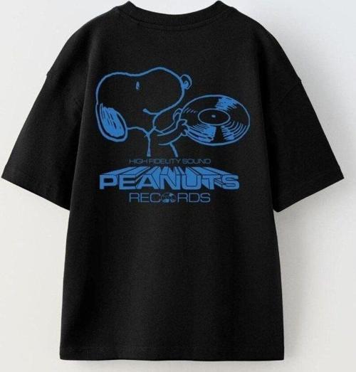 The Champ Peanuts Records Baskılı Siyah Erkek Çocuk T-Shirt