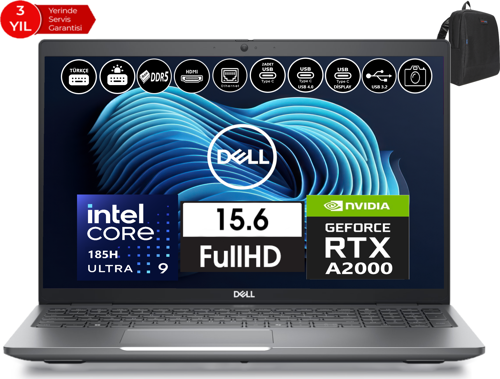 Precısıon M3591 Intel Ultra 9-185H Vpro 48GB 1tb SSD RTXA2000 8gb 15.6" W11PRO Taşınabilir Iş Istasyonu XCTOP3591HRTXA2000W07+ZETTAÇANTA