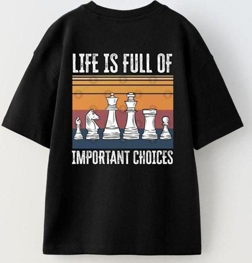 Life İs Full Of Important Choices Yazılı Satranç Tasarım Baskılı Siyah Çocuk T-Shirt