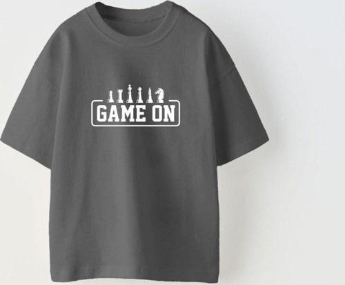 Game On Yazılı Satranç Tasarım Baskılı Füme Çocuk T-Shirt
