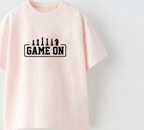 Game On Yazılı Satranç Tasarım Baskılı Pembe Çocuk T-Shirt