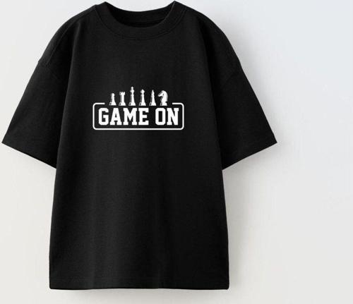 Game On Yazılı Satranç Tasarım Baskılı Siyah Çocuk T-Shirt