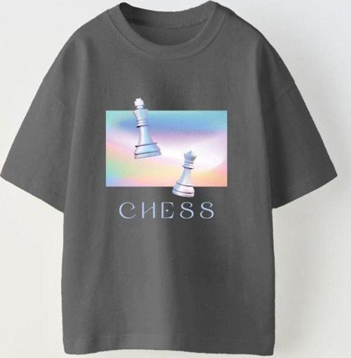 Chess Yazılı Renkli Satranç Tasarım Baskılı Füme Çocuk T-Shirt