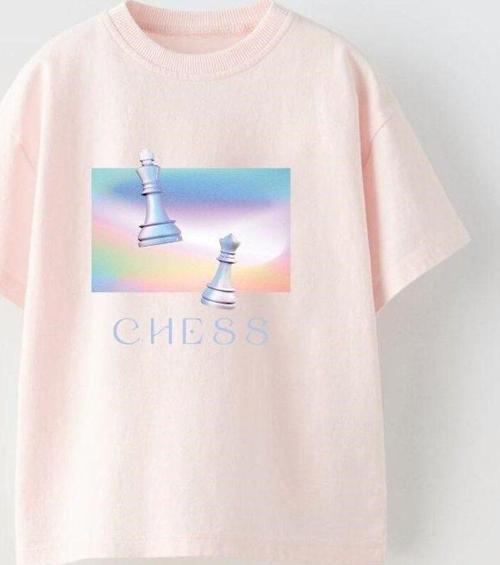 Chess Yazılı Renkli Satranç Tasarım Baskılı Pembe Çocuk T-Shirt