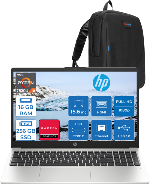 255 G10 Amd Ryzen 5 7530U 16GB 256GB SSD Amd Radeon Grafik Freedos 15.6" Taşınabilir Bilgisayar 9G1G0ETF06 + Zetta Çanta