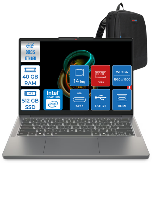 Ideapad Slim 3 Intel Core I5 13420H 40GB Ddr5 512GB SSD Intel® UHD Graphics WIN11PRO 14" Wuxga IPS Taşınabilir Bilgisayar 3S15IRH10P09 + Zettaçanta