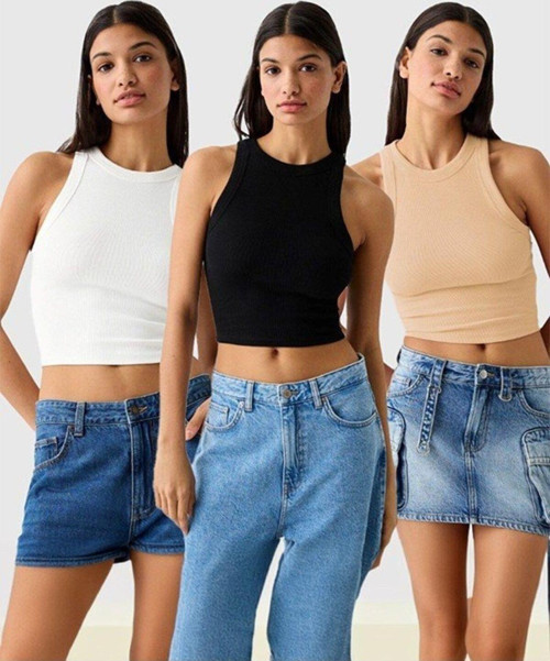 Halter Yaka Crop/Top 3'Lü Set/ Beyaz-Siyah-Camel