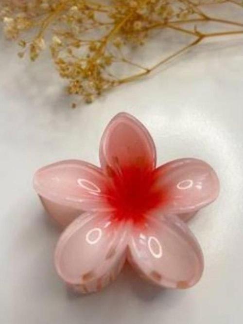 LOTUS Pudra Pembe Kırmızı Detaylı Çiçek Model Mandal Toka 