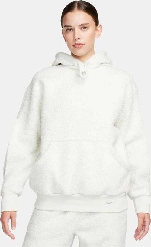 Sportswear Collection Sherpa Oversize Hoodie Kadın Kapüşonlu Şerpa Peluş Sweatshirt Taş