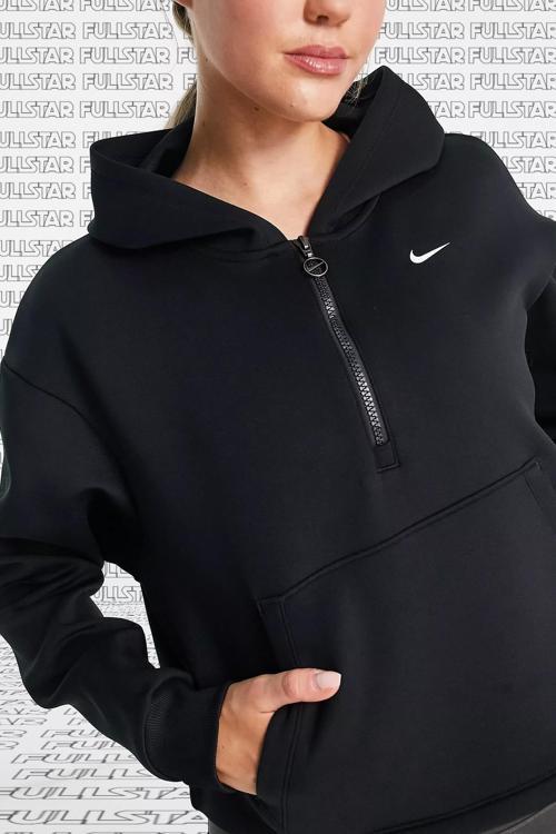 Dri Fit Graphic Glitter Hoodie 1/4 Zip Yarım Fermuarlı Kapüşonlu Sweatshirt Siyah