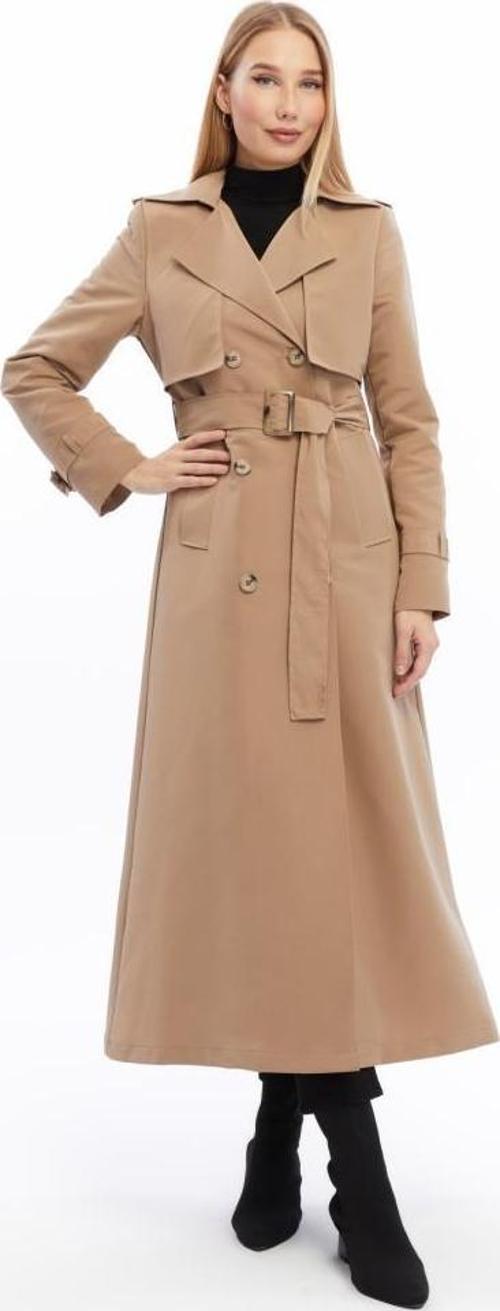 Uzun Boy Düğmeli ve Kemerli Trençkot