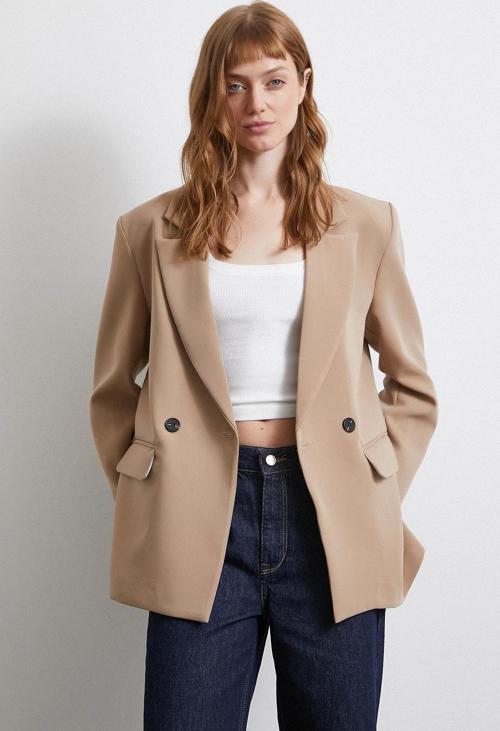 Klasik Poliviskon Ceket Bej
