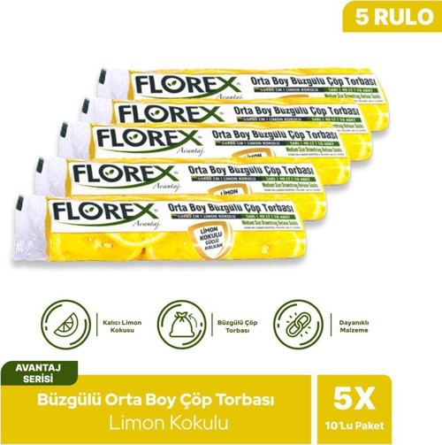 Avantaj Seri Limon Kokulu Büzgülü Orta Boy Çöp Poşeti X 5 Rulo