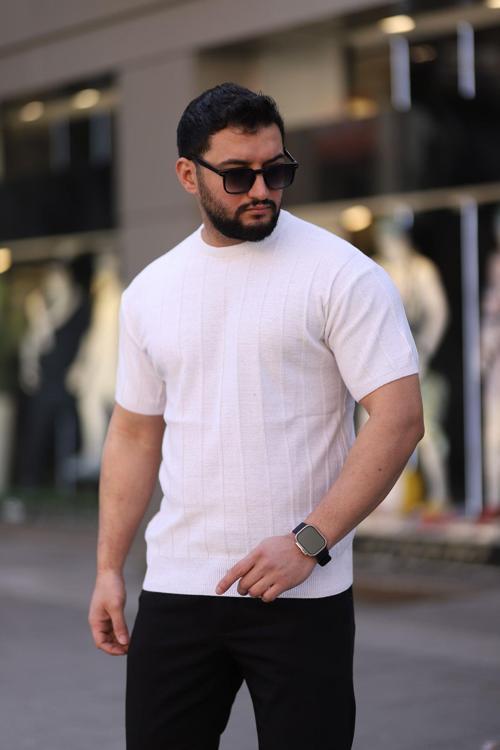 Bisiklet Yaka Kısa Kol Erkek Örme Triko Tişört