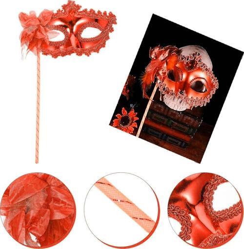 Kırmızı Işıltılı Tutmalı Fotoğraf Çekimi Maskesi 18x29 cm