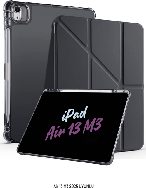 iPad Air 13 inç 2025 M3 Çip Uyumlu Kalem Bölmeli Standlı Akıllı Fuchsia Trifolding Tablet Kılıfı