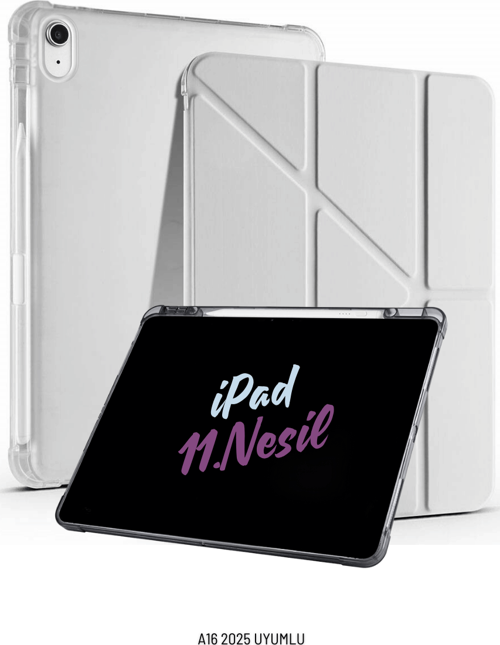 iPad 11. Nesil A16 2025 Uyumlu 10.9 inç Kalem Bölmeli Standlı Fuchsia Tri Folding Tablet Kılıfı