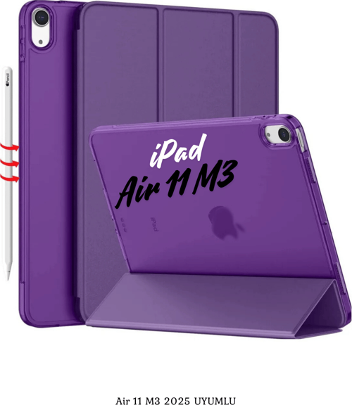 iPad Air 11 2025 M3 Çip Uyumlu Katlanabilir Standlı Smart Cover Fuchsia Tablet Kılıfı