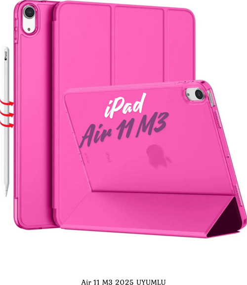 iPad Air 11 2025 M3 Çip Uyumlu Katlanabilir Standlı Smart Cover Fuchsia Tablet Kılıfı