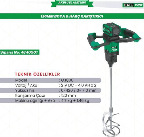 Pro GJ800 Profesyonel Boya & Harç Karıştırıcı 120 mm 2x4 Ah Çift Akü