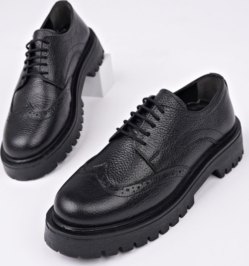 AMOUR Bağcıklı Hakiki Deri Kalın Taban Günlük Casual Makosen Kadın Loafer Ayakkabı