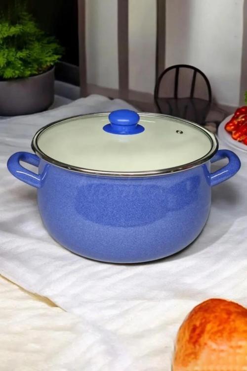 Emaye Derin Bombeli Yoğurt Tenceresi 24 Cm 5 Litre Mavi 072-C