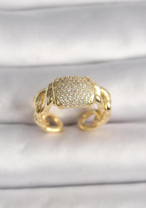 Pirinç Gold Renk Ayarlanabilir Zirkon Taşlı Kadın Yüzük - EBJ250207W31144