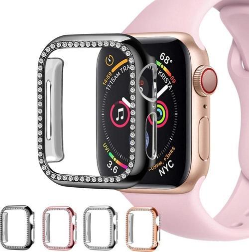 Apple Watch 7 8 9 45mm Uyumlu Tek Sıra Parlak Taşlı Rubber Kasa Kapak