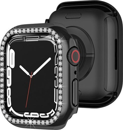 Apple Watch 7 8 9 45mm Uyumlu Tek Sıra Parlak Taşlı Rubber Kasa Kapak
