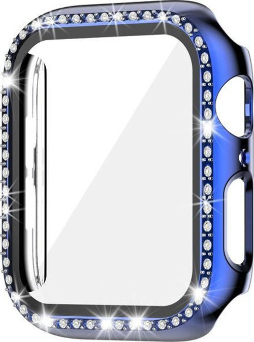 Apple Watch 7 8 9 45mm Uyumlu Tek Sıra Parlak Taşlı Rubber Kasa Kapak