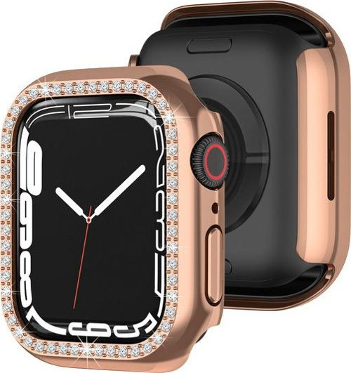 Apple Watch 7 8 9 45mm Uyumlu Tek Sıra Parlak Taşlı Rubber Kasa Kapak