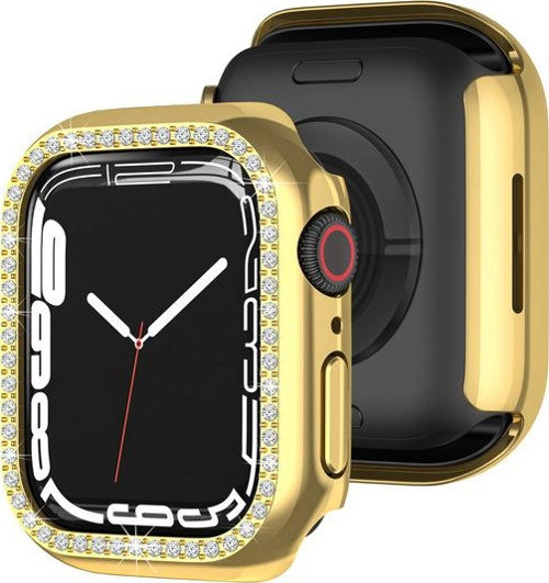 Apple Watch 7 8 9 45mm Uyumlu Tek Sıra Parlak Taşlı Rubber Kasa Kapak