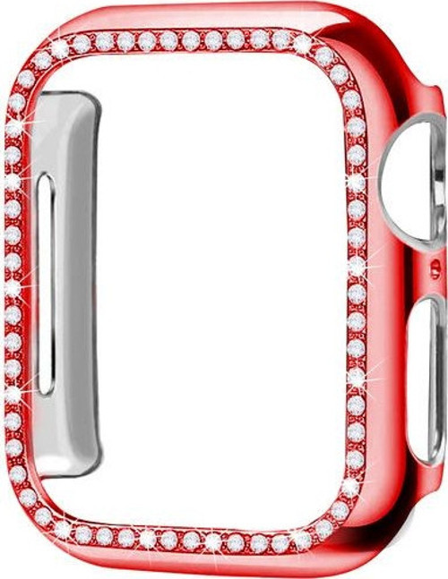 Apple Watch 7 8 9 45mm Uyumlu Tek Sıra Parlak Taşlı Rubber Kasa Kapak