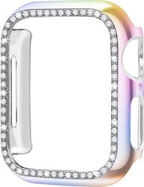 Apple Watch 7 8 9 45mm Uyumlu Tek Sıra Parlak Taşlı Rubber Kasa Kapak