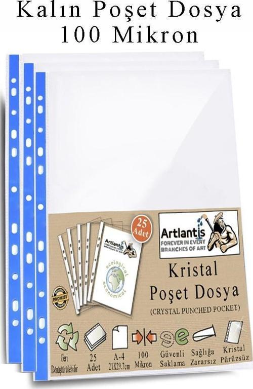 Poşet Dosya A4 Kristal 25 Adet Kalın Poşet Dosya Föy Mavi Şeritli 100 Mikron Şeffaf Belge Arşivleme Büro Ofis Okul
