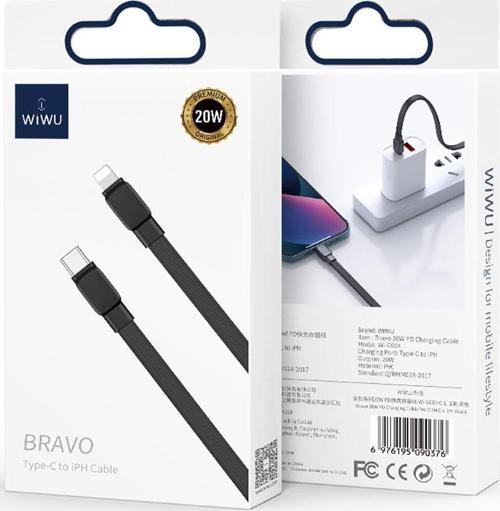 Bravo Wİ-C004 Yassı Tasarım 20W Hızlı Şarj Özellikli Type-C to Lightning PD Kablo 1M