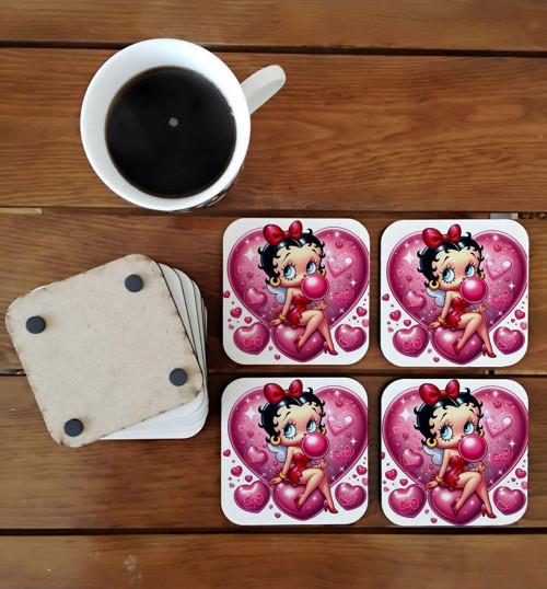 Betty Boop güzellik emsali kadın ahşap bardak altlığı