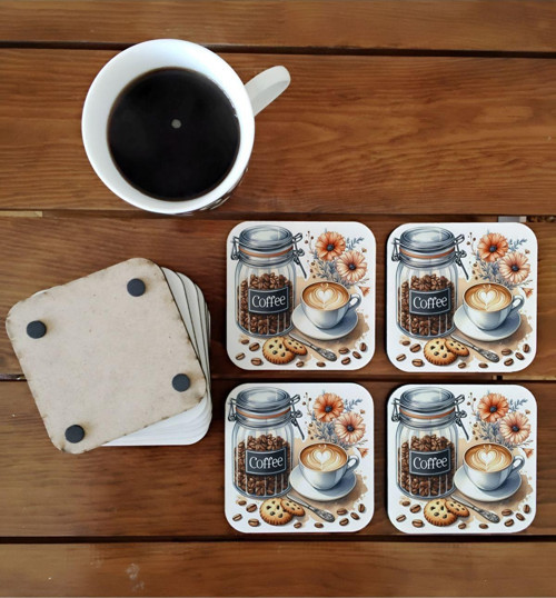 Latte ve kahve kavanozu mutfak için tasarım ahşap bardak altlığı