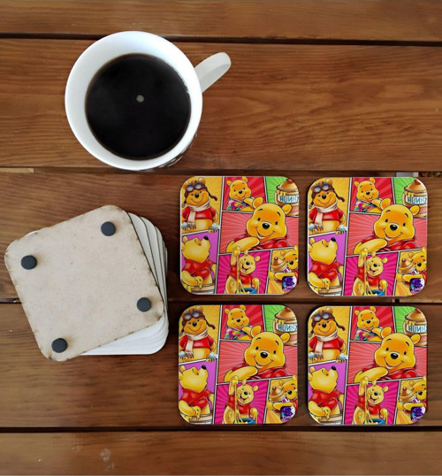 Winnie the pooh bal kavonozu çizgi karakter ahşap bardak altlığı