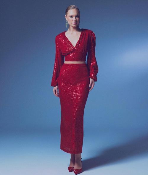 Fermuarlı Karolin Midi Etek - Kırmızı