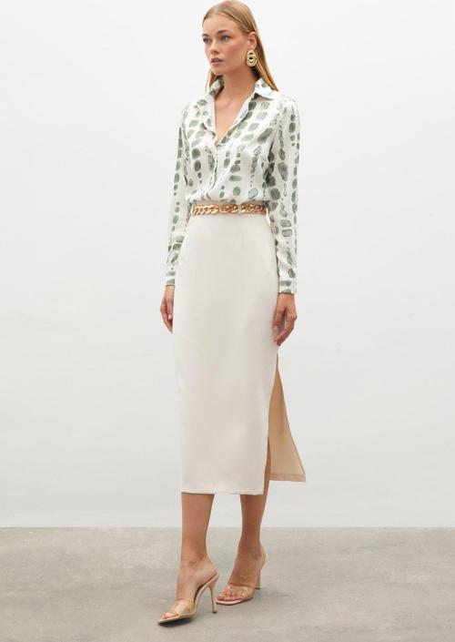 Zincir Kemerli Kalem Etek - Bej