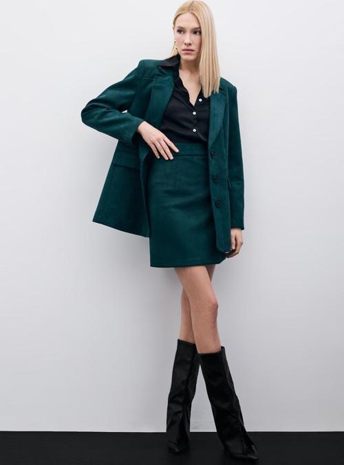 Kısa Süet Etek - Zümrüt