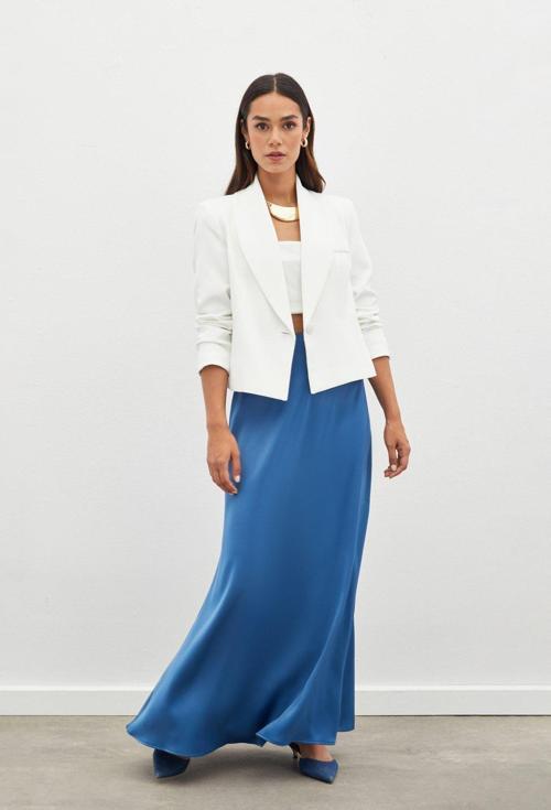Uzun Saten Etek - İndigo