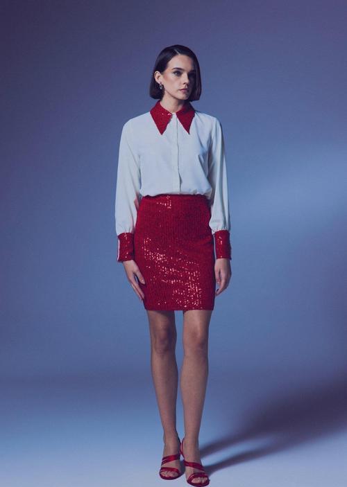 Payetli Mini Etek - Kırmızı