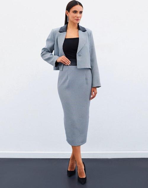 Kazayağı Midi Etek - Mavi